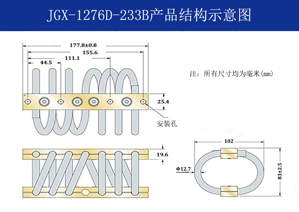JGX-1276D-233B多應用鋼絲繩隔振器結構